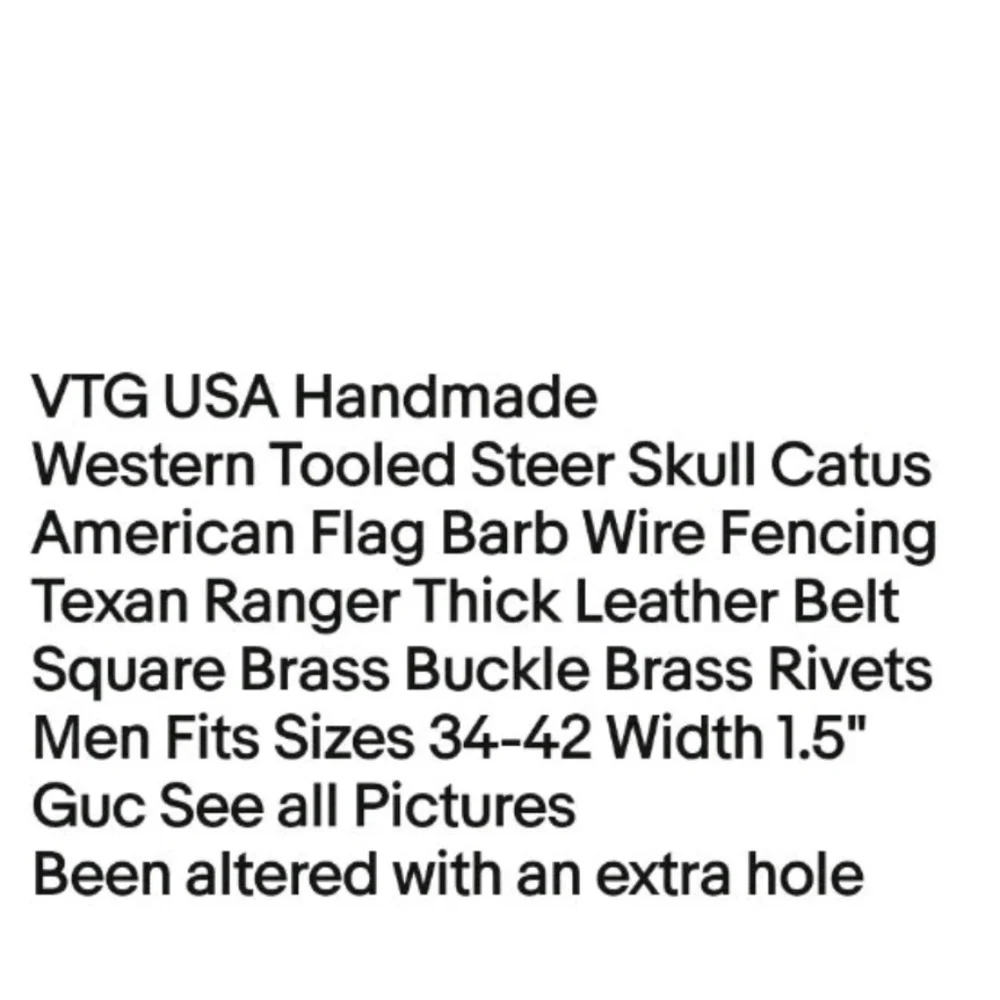Vintage Western Texan Ranger Leather Belt Sq Brass Buckle Men 34-42 Width 1.5